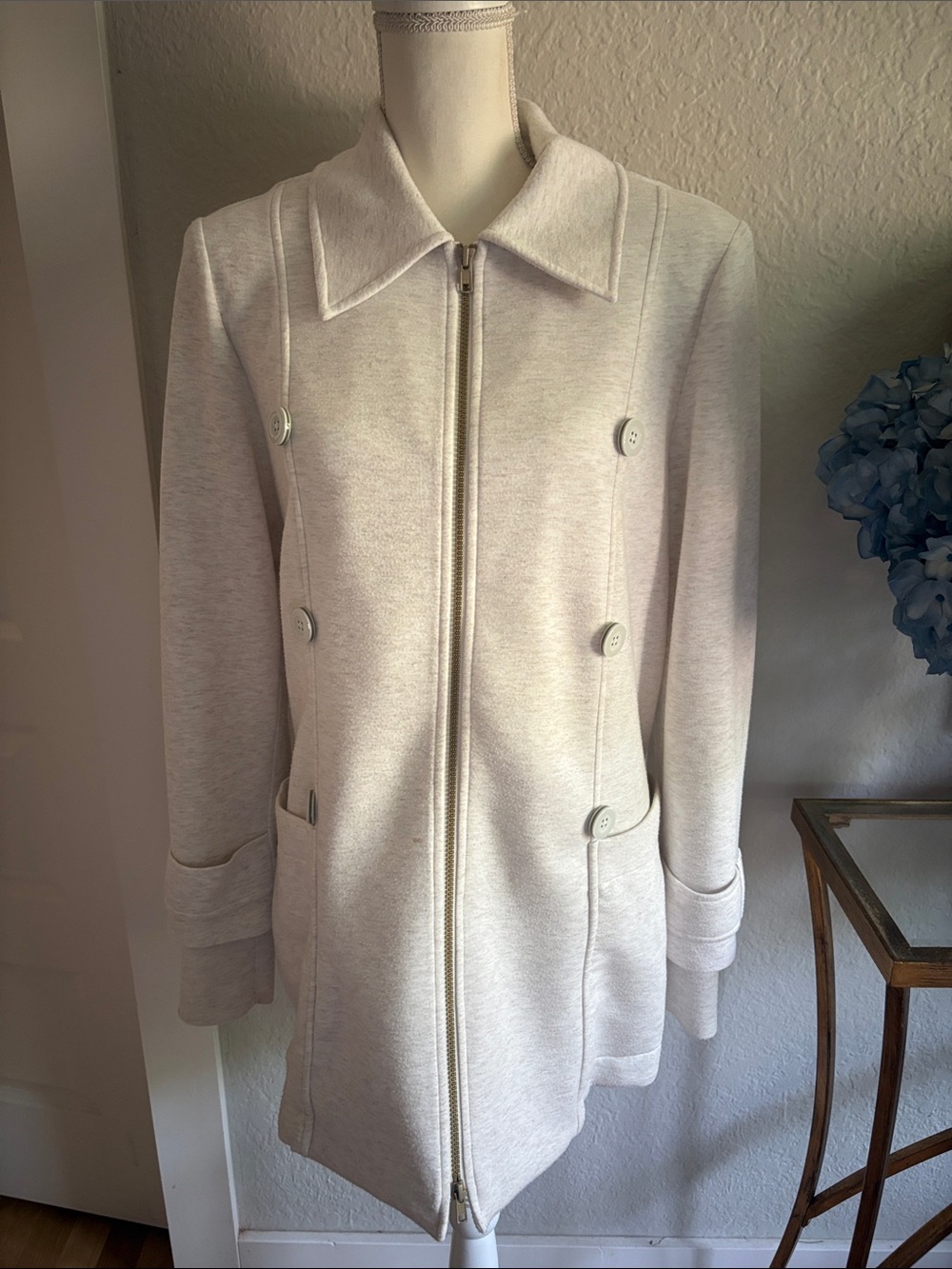 CAbi Light Beige Zip-Front Trench Coat